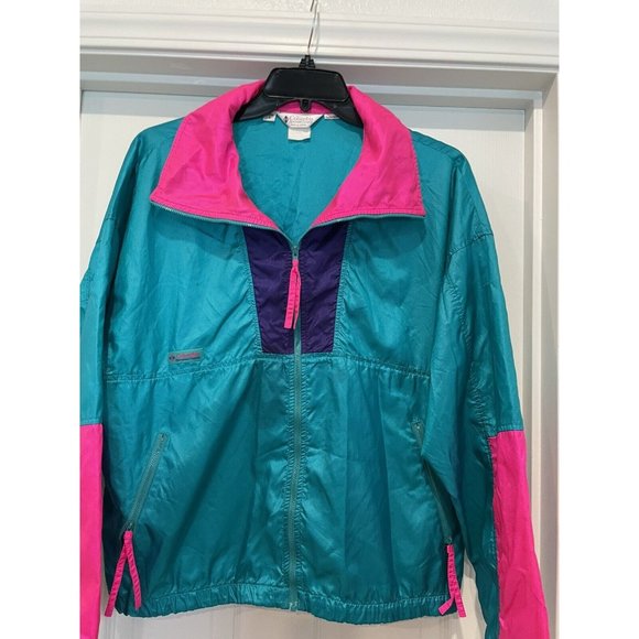 Vtg 80's Columbia Neon Radial Sleeve Anorak Pull Over Jacket Men’s L. Unisex - Picture 1 of 9